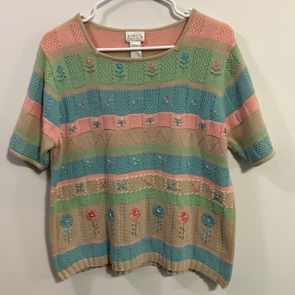 Korea Francisca embroidered sweater with flowers and alternate stitch squares